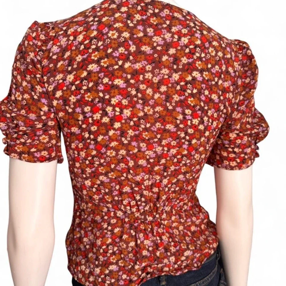 Madewell 100%‎ Silk Floral Blouse Tiny Floral Blouse with puff shoulders